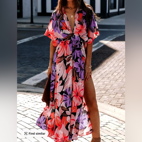 Women’s boutique floral boho split thigh maxi dress size XL - Picture 1 of 11